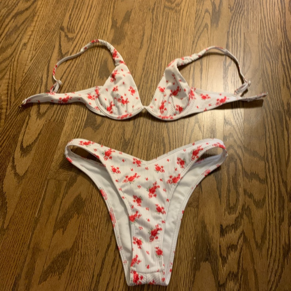 Hollister White and Red Floral Bikini